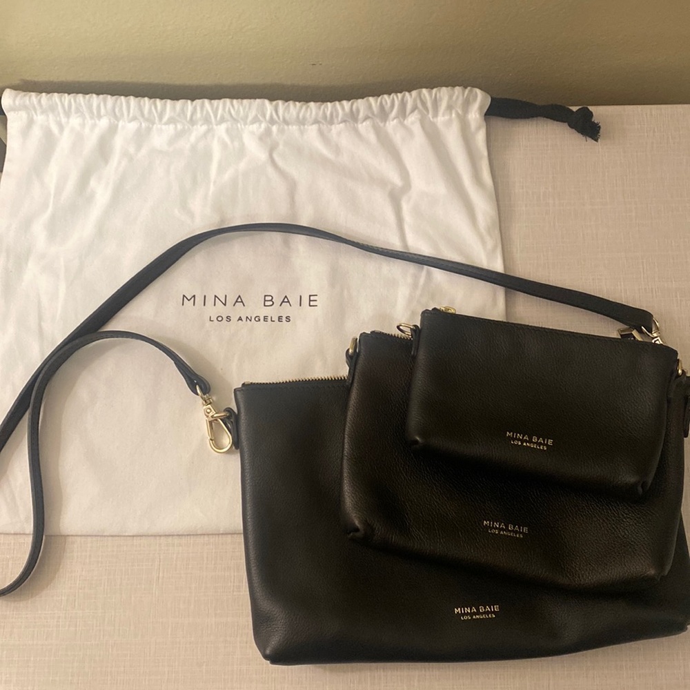 Mina Baie Pouch Set Black/Gold (leather)